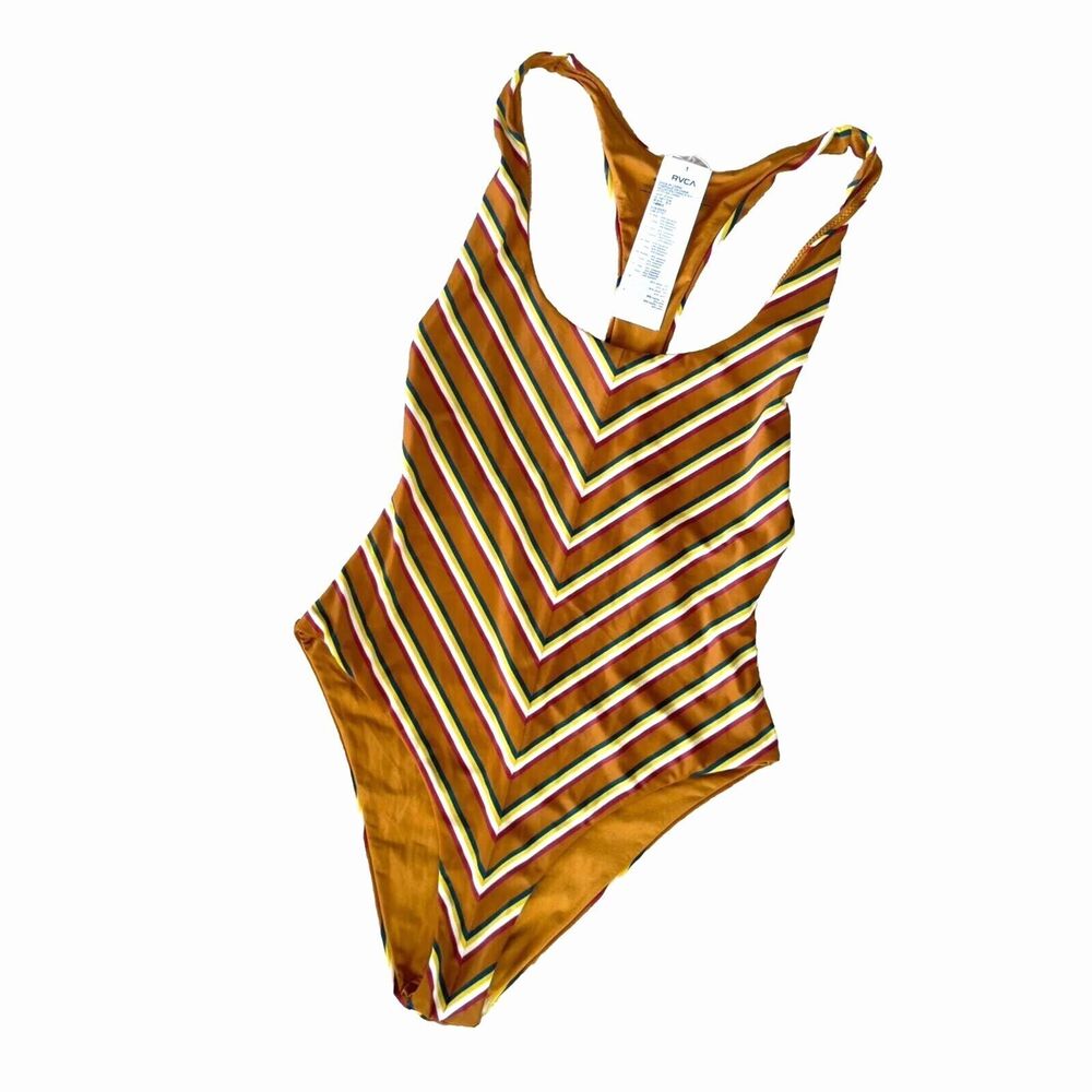 RVCA Women's Retro Row Stripes One-Piece Racerback Swimsuit Size Xs X-small